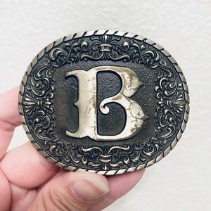 ADM Award Design Medals INC Solid Brass Vintage Belt Buckle Monogram Initial B